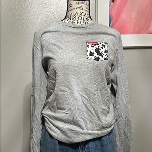 Simply Southern Gray Shirt with Cow Print Pocket